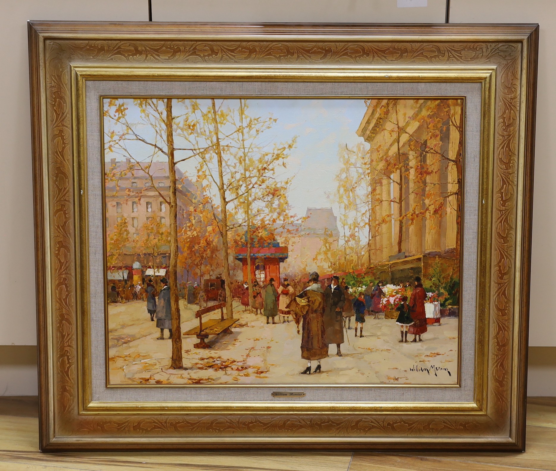 William Mercier, oil on canvas, French street scene, signed, 49 x 60cm